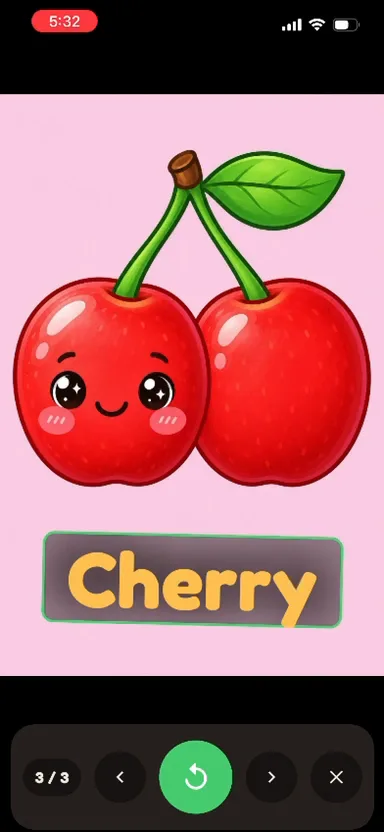 Reading the finished book, page 3 of 3 showing the word Cherry